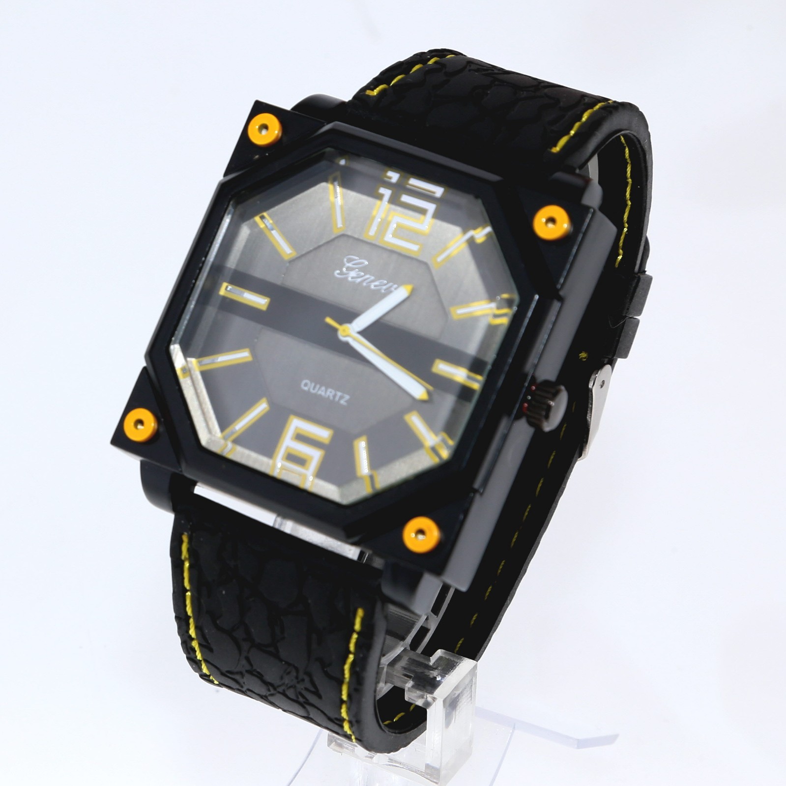 48mm x 48″ Oversized Square Men’s Quartz Watch with Black Silicone Band