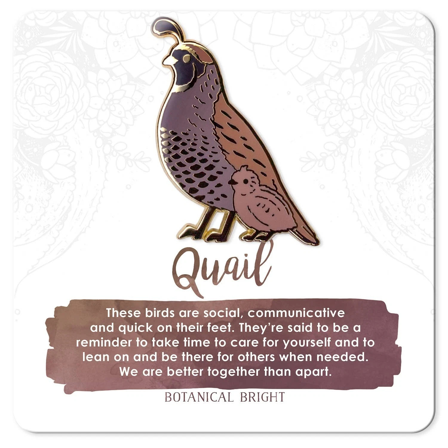 Quail Enamel Pin – Gold Plated Nature Jewelry – NEW Bird & Wildlife Brooch