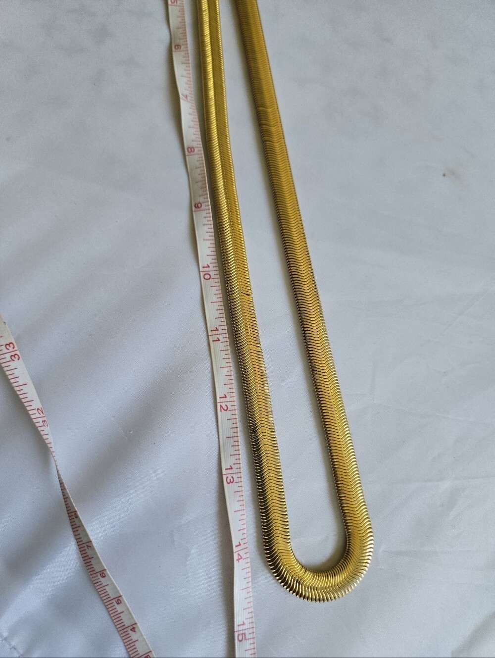 Vintage Gold Tone Wide Omega Herringbone Chain Necklace, Liquid Gold Snake Stran