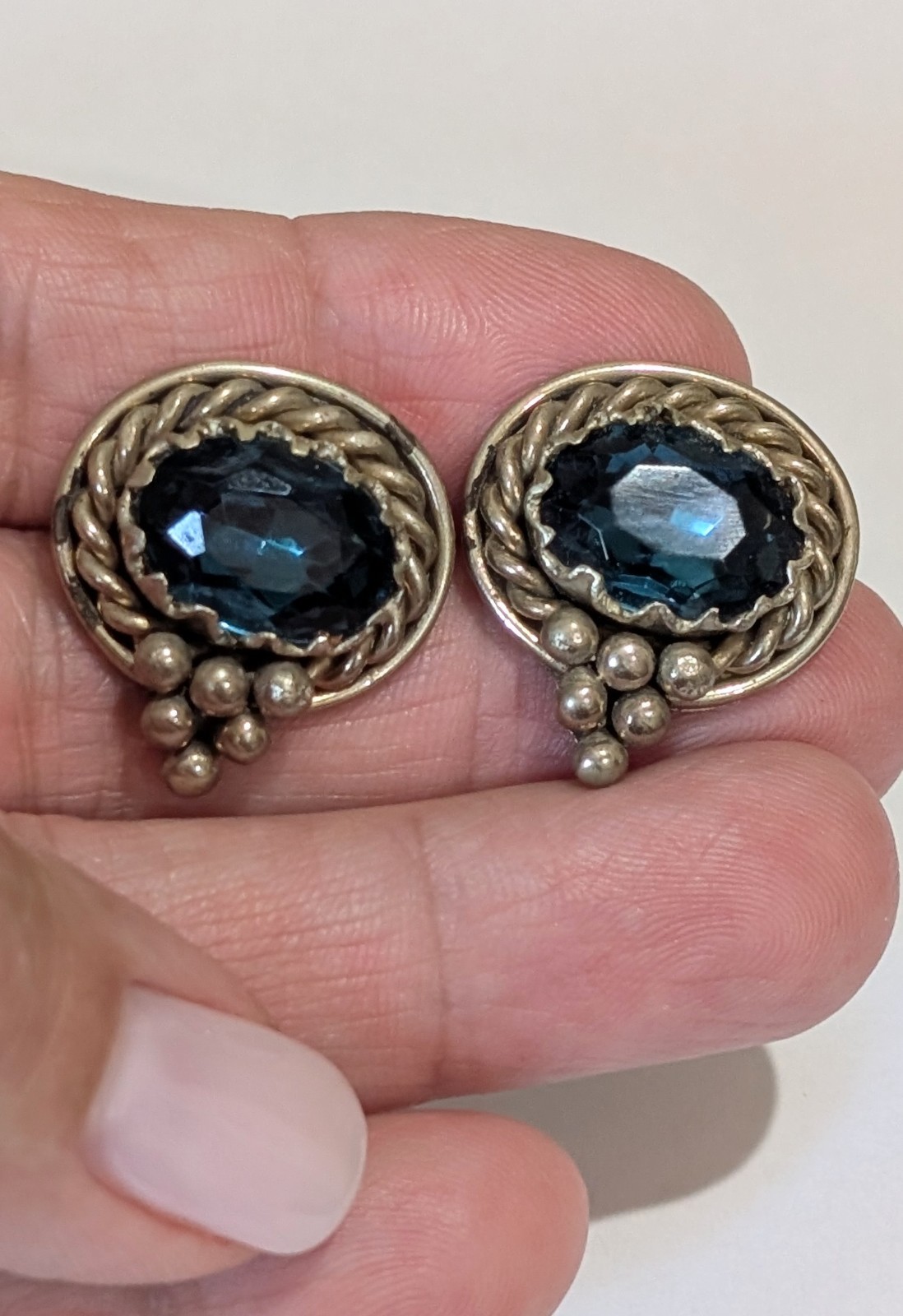 Vintage 925 Sterling Silver 10cttw Natural Blue Indicolite Tourmaline Earrings