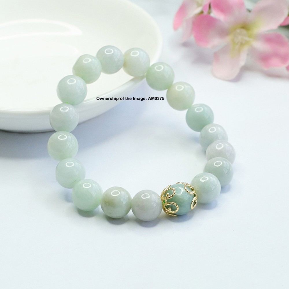 New Natural Grade A Jade Light-Green 10mm Bead Stretch Bracelet 14-16cm