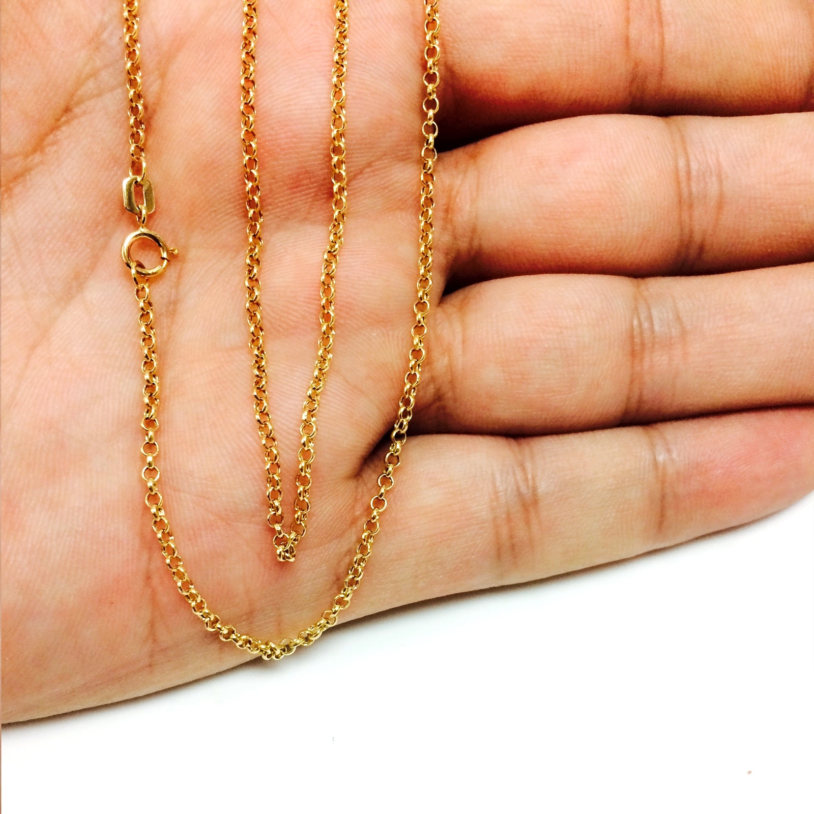 10k Yellow Real Gold Round Rolo Link Chain Necklace, 1.9mm, 16″