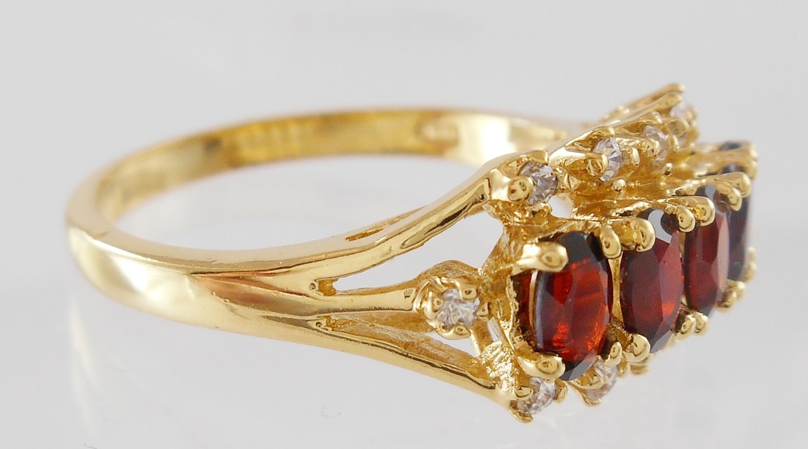 Vint LIND Designer Ring Garnet & YAG Diamond Simulant Yellow Gold EP Size 10
