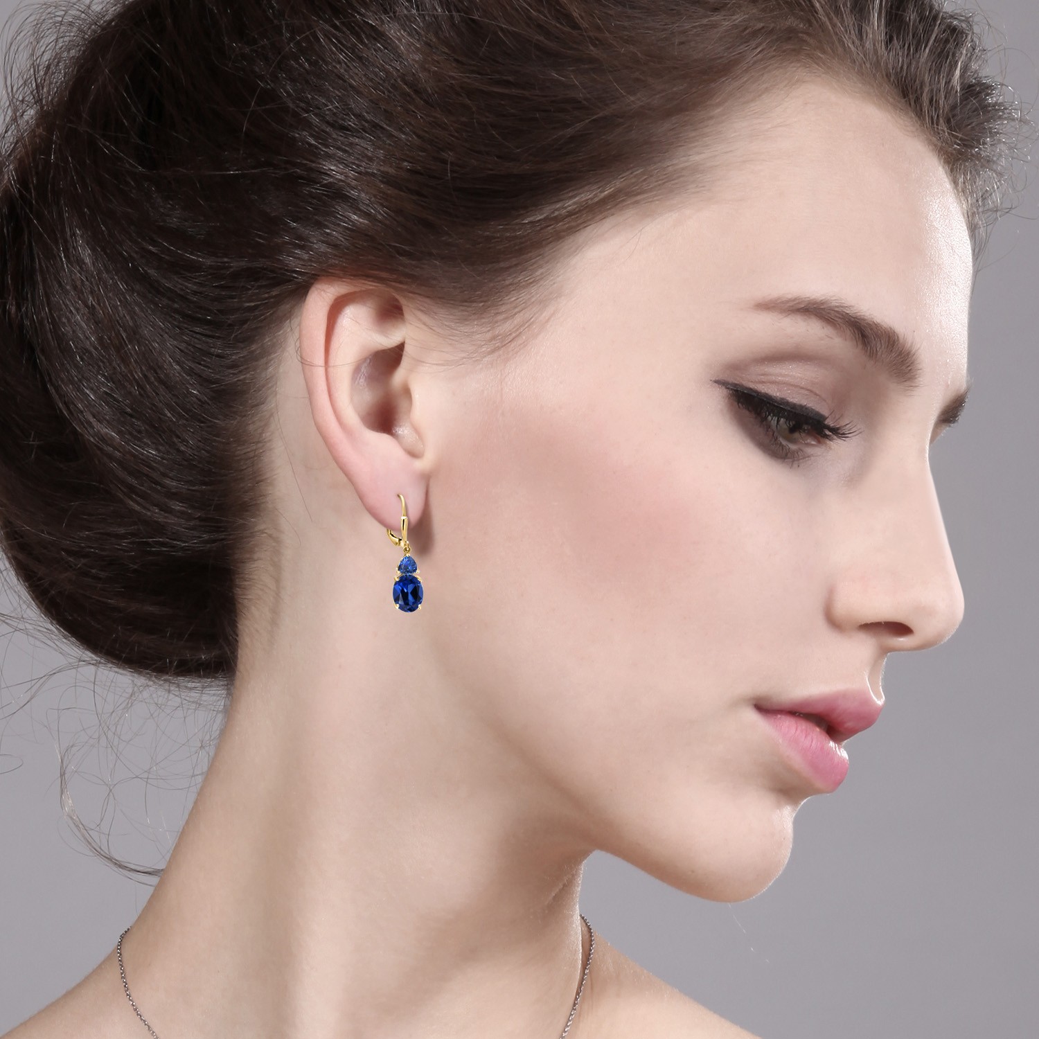 18K Yellow Gold Plated Silver Created Sapphire Dangle Earrings For Women (7.68