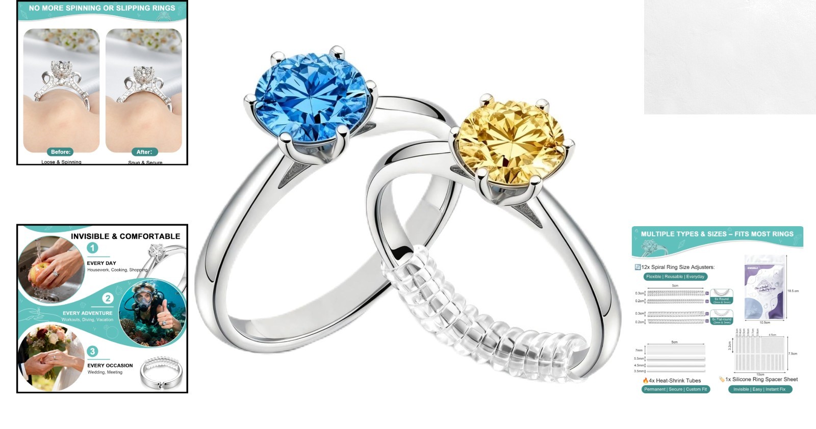 All-in-One Ring Sizing Kit: 36 Invisible Adjusters for Engagement & Weddings