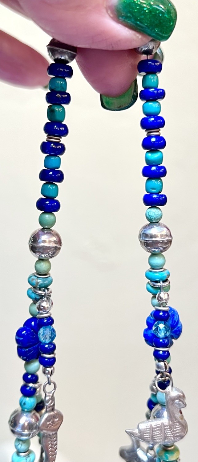 LOVELY Southwest Artisan Sterling Silver Turquoise, Lapis Milagro Charm Necklace
