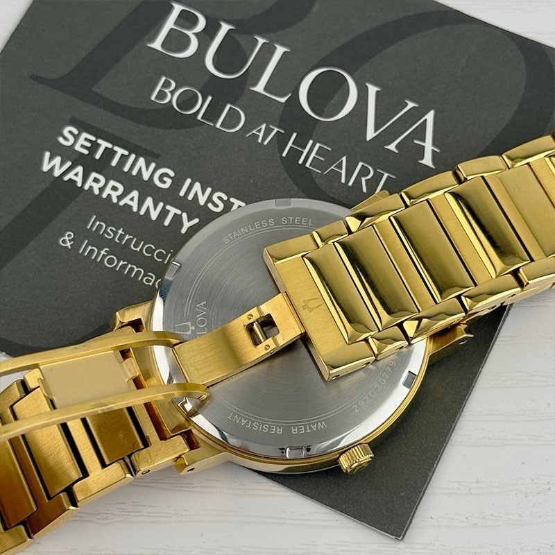 Bulova Modern 97D116 Black Diamond Dial Gold Bracelet Men’s Quartz Watch 42mm