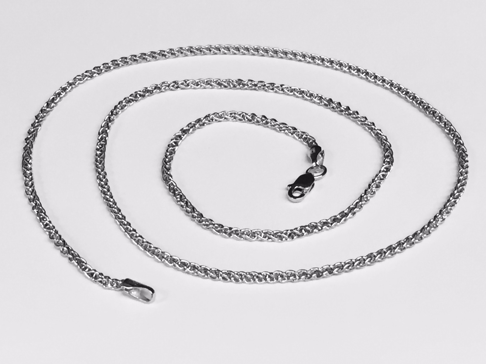 18k White Gold 16″ Basket Rope Round Wheat Link Chain Necklace 1.4 mm 3.3 grams