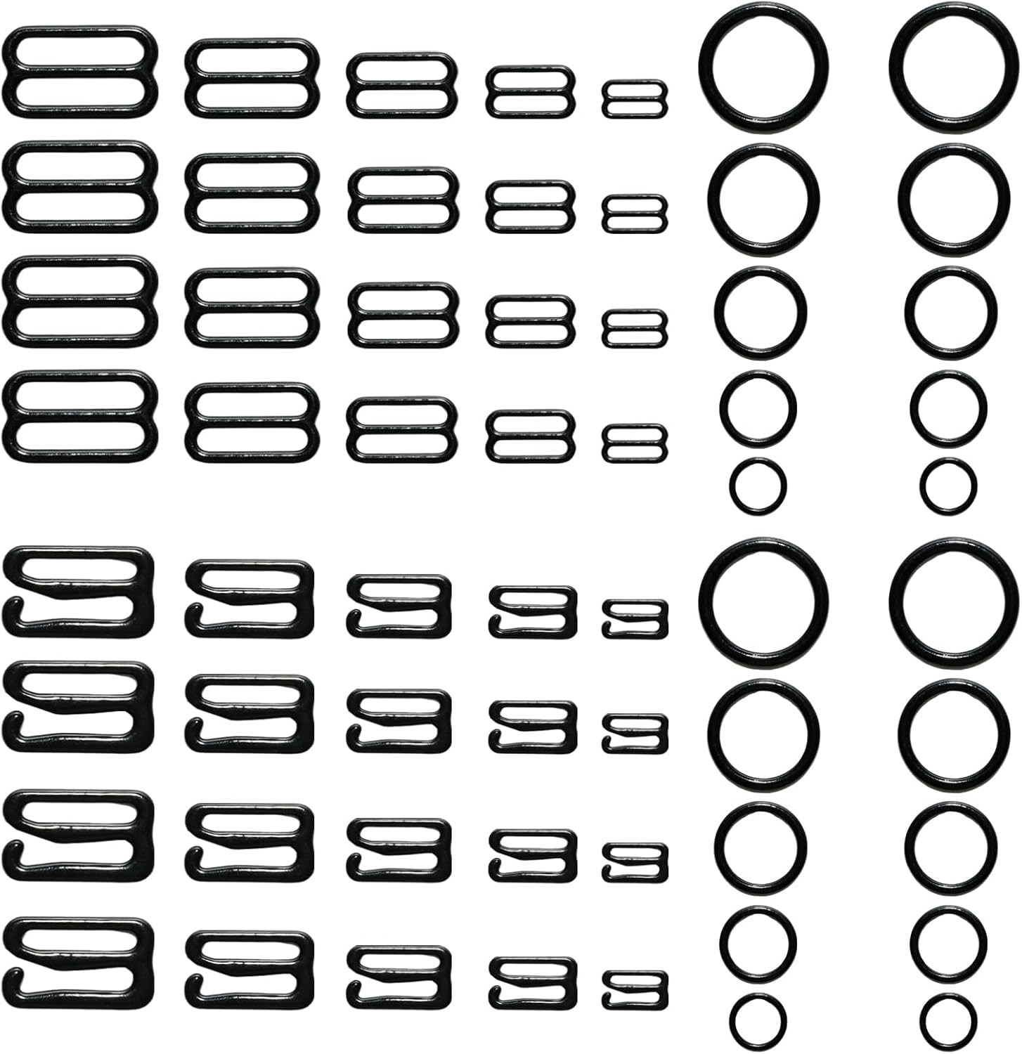 60 Pcs 8mm 10mm 12mm 15mm 20mm Bra Hooks for Straps 3 Styles Sewing Hooks Bra Ri