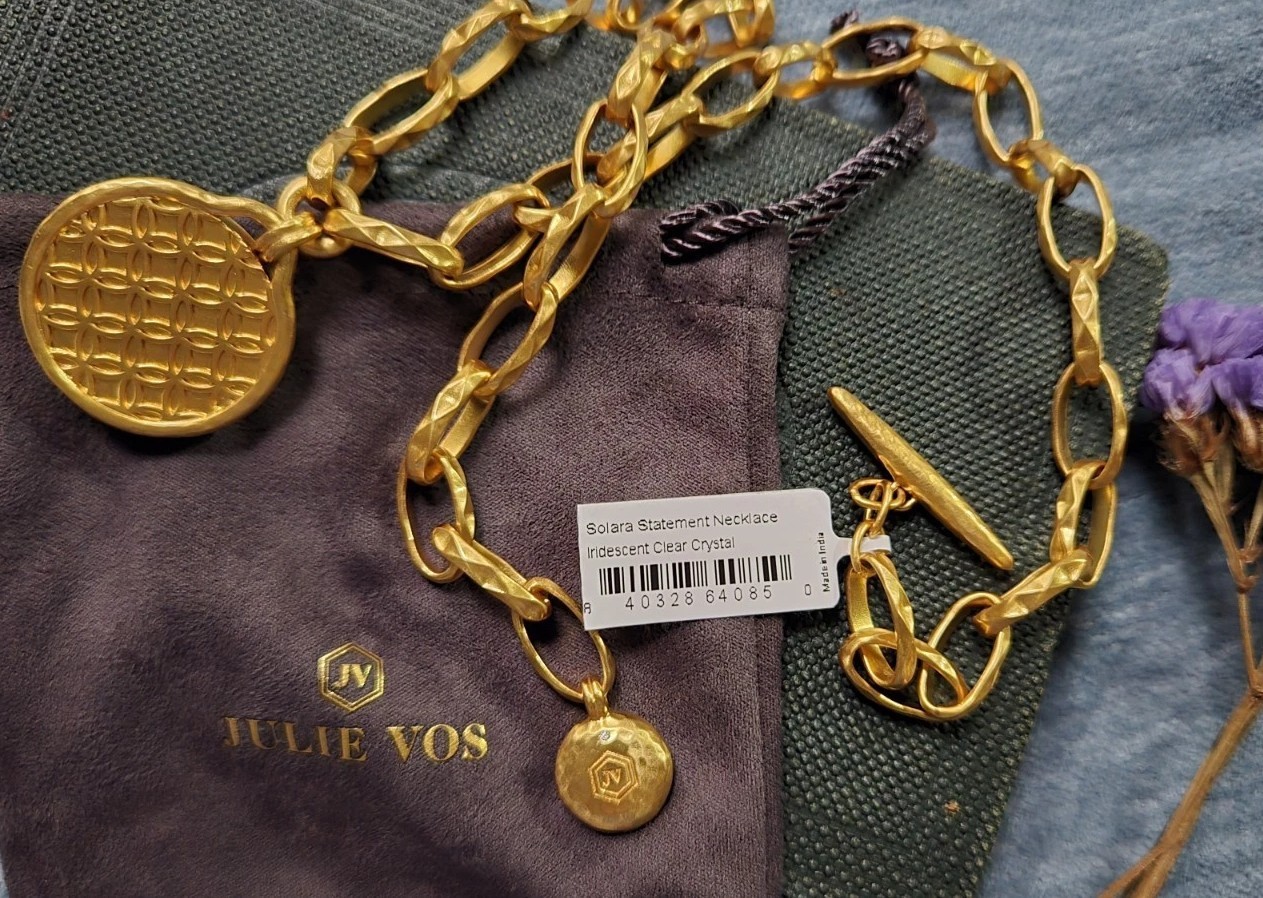 NWT – Julie Vos Solara Statement Necklace – Crystal Clear- 24K Goldplated