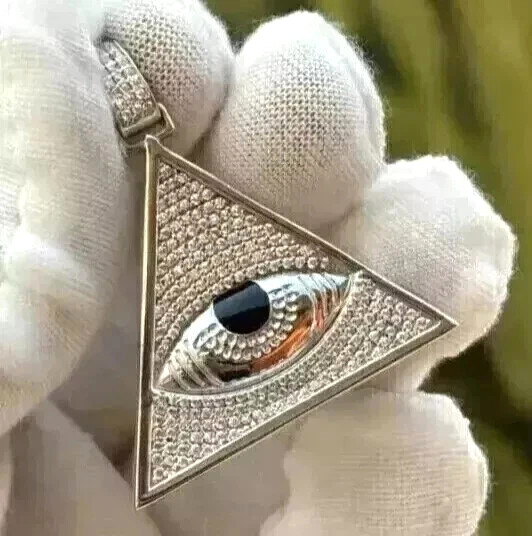 Triangle Shape Eye Pendant Round Cut Simulated Diamond 14K Silver Gold Plated