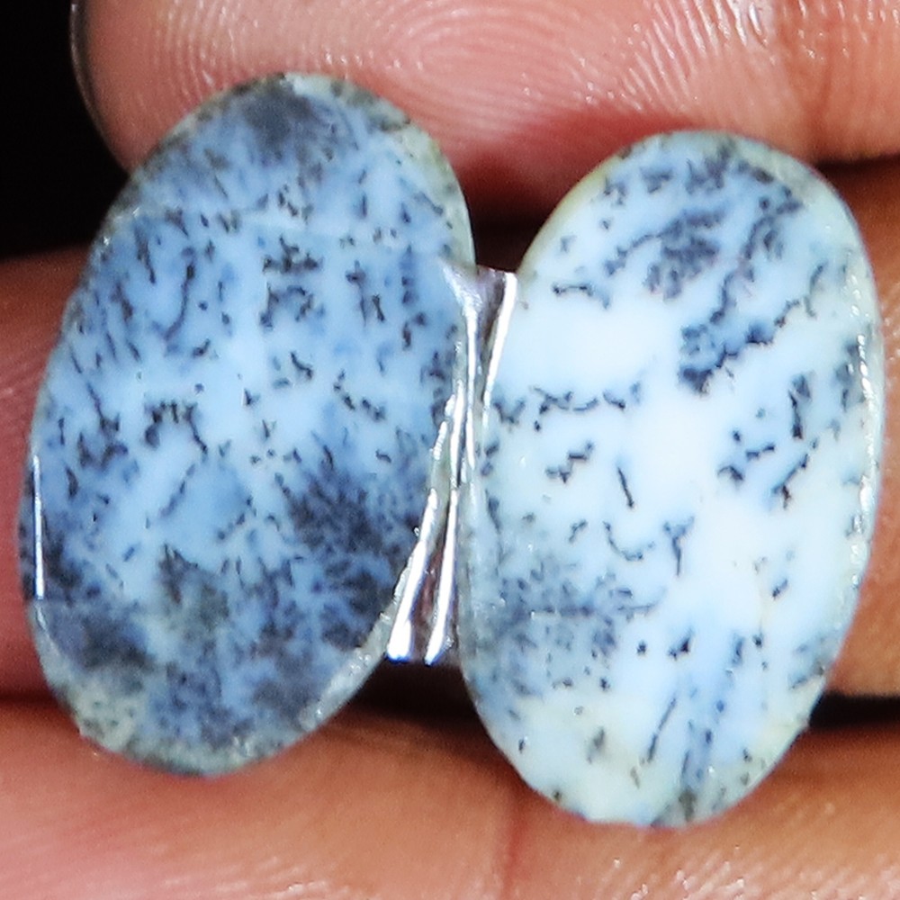 17.95 Cts Dendrite Opal Pair Oval Cabochon Earring Pair Gemstone 13x22x mm tp36