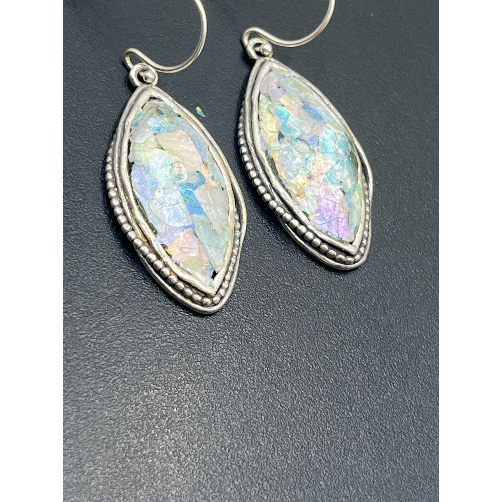 PZ PAZ Creations Israel 925 Sterling Roman Glass Checkerboard Dangle Earring