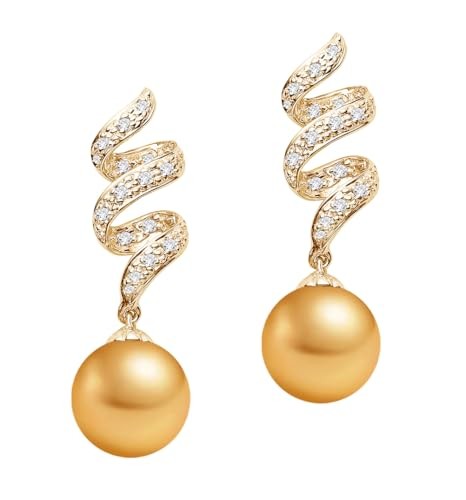 11-12mm Golden South Sea Pearl Diamond Earrings AAAA Quality 18k Yellow Gold