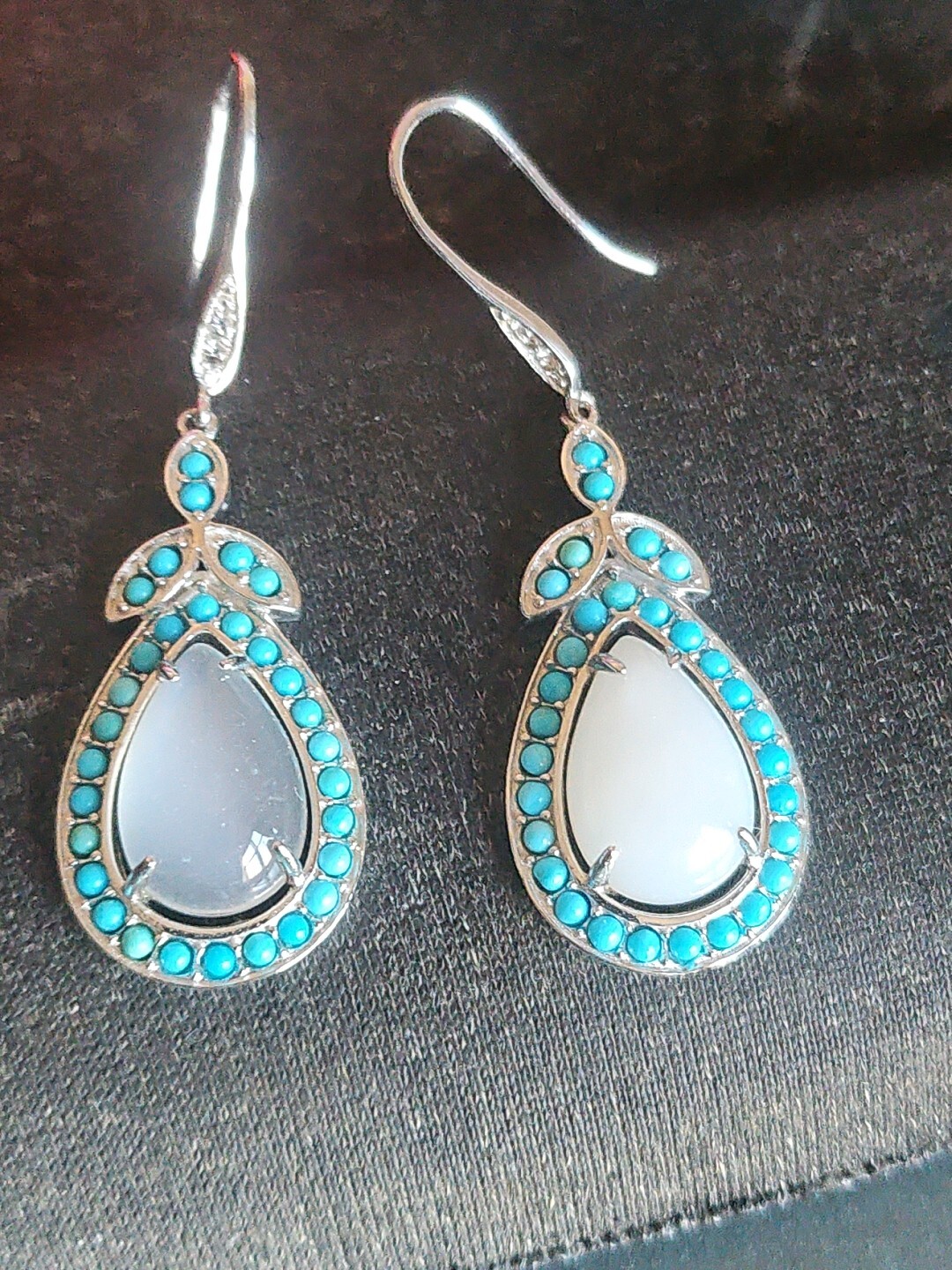 Affinity Gems Moon Stone & Blue Turquoise Sterling Silver 925 Drop Earrings NWOT
