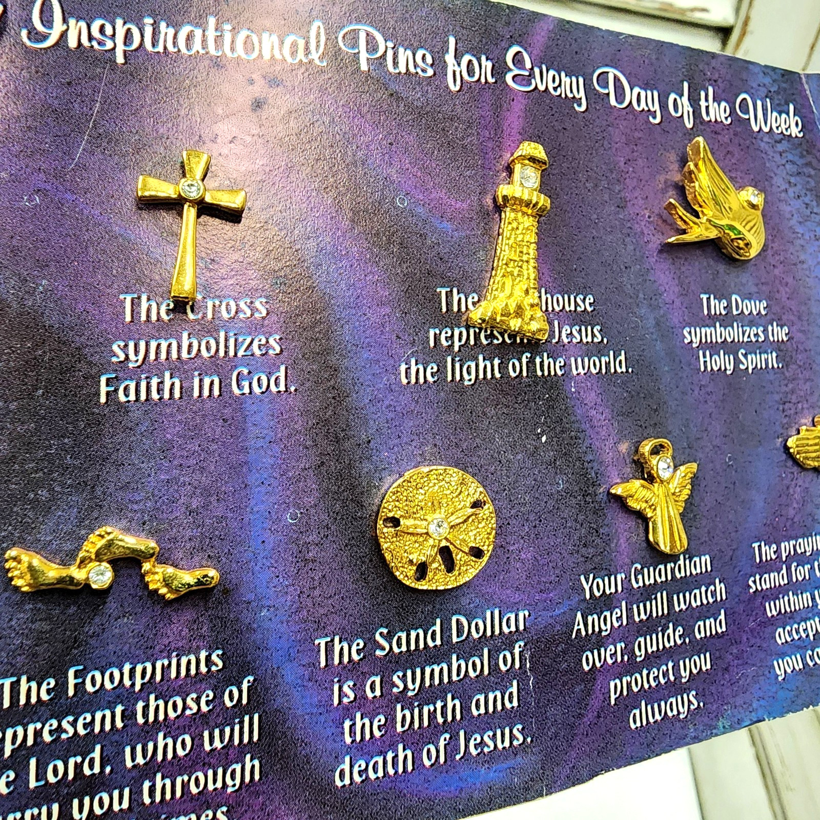 Seven Inspirational Pins, Gold in Color, Daily Religious Pins
