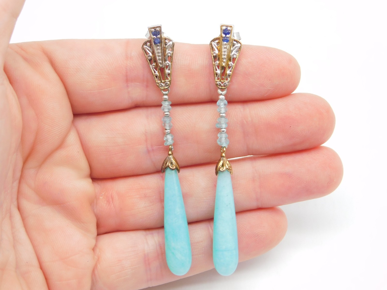DESIGNER MICHAEL VALITUTTI GEMS EN VOGUE STERLING SILVER LARIMAR STONE EARRINGS