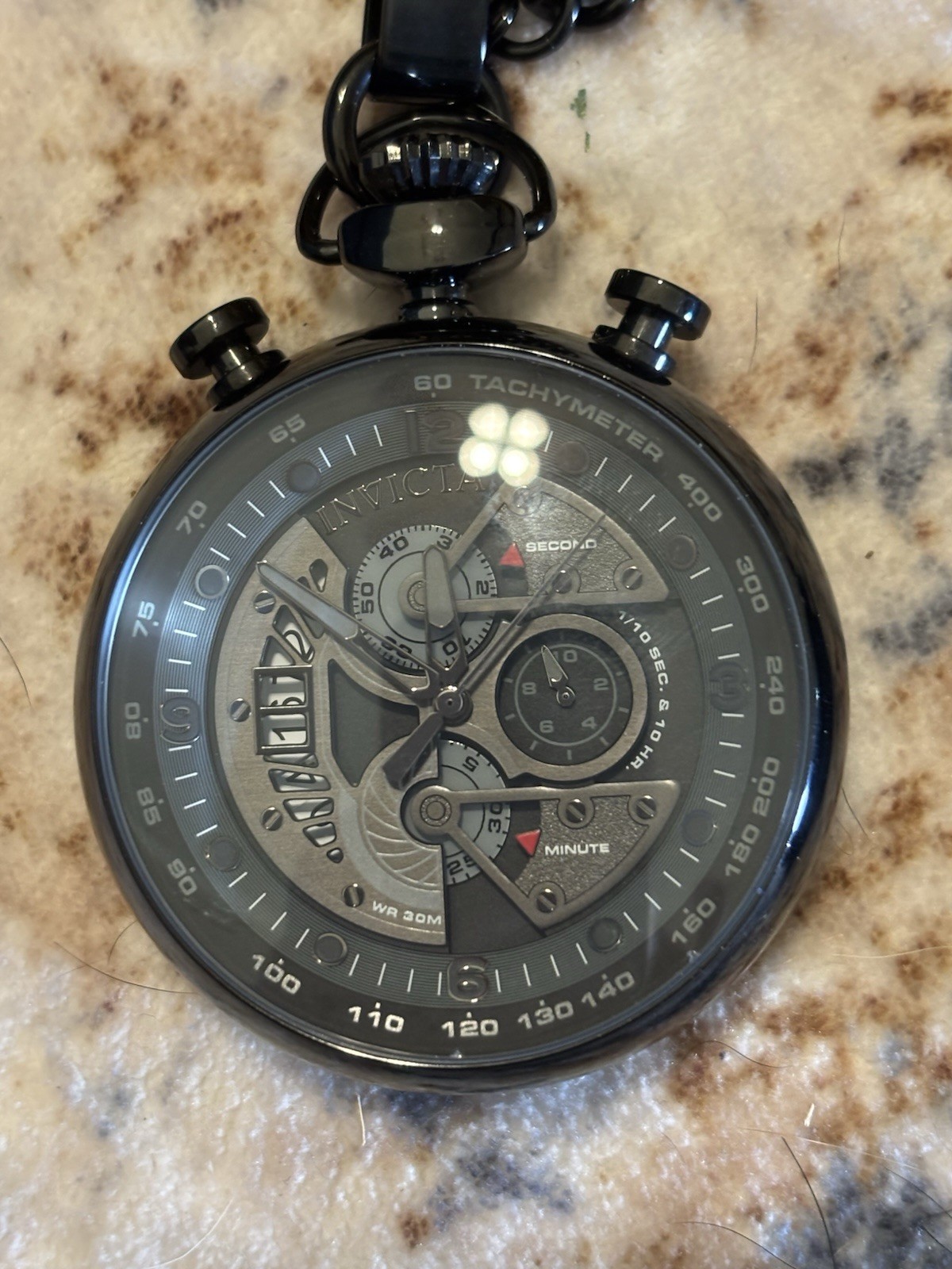 Invicta Lot of 4 Quartz Open Face Pocket Watches and dive case. See description.