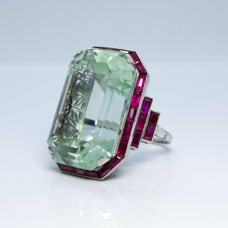935 Silver Vintage Antique Art Deco Large Aquamarine Anniversary Ring 58.22 CT