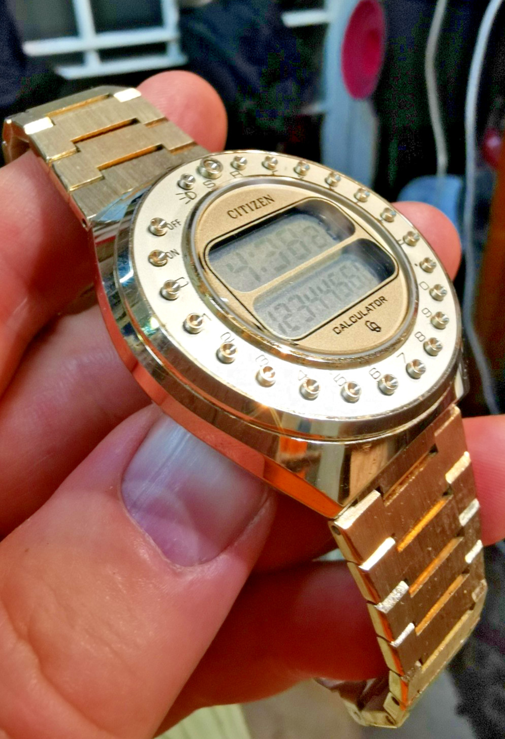 Citizen 59-2021 pinkish/reddish gold calculator round wathc from 1977, works