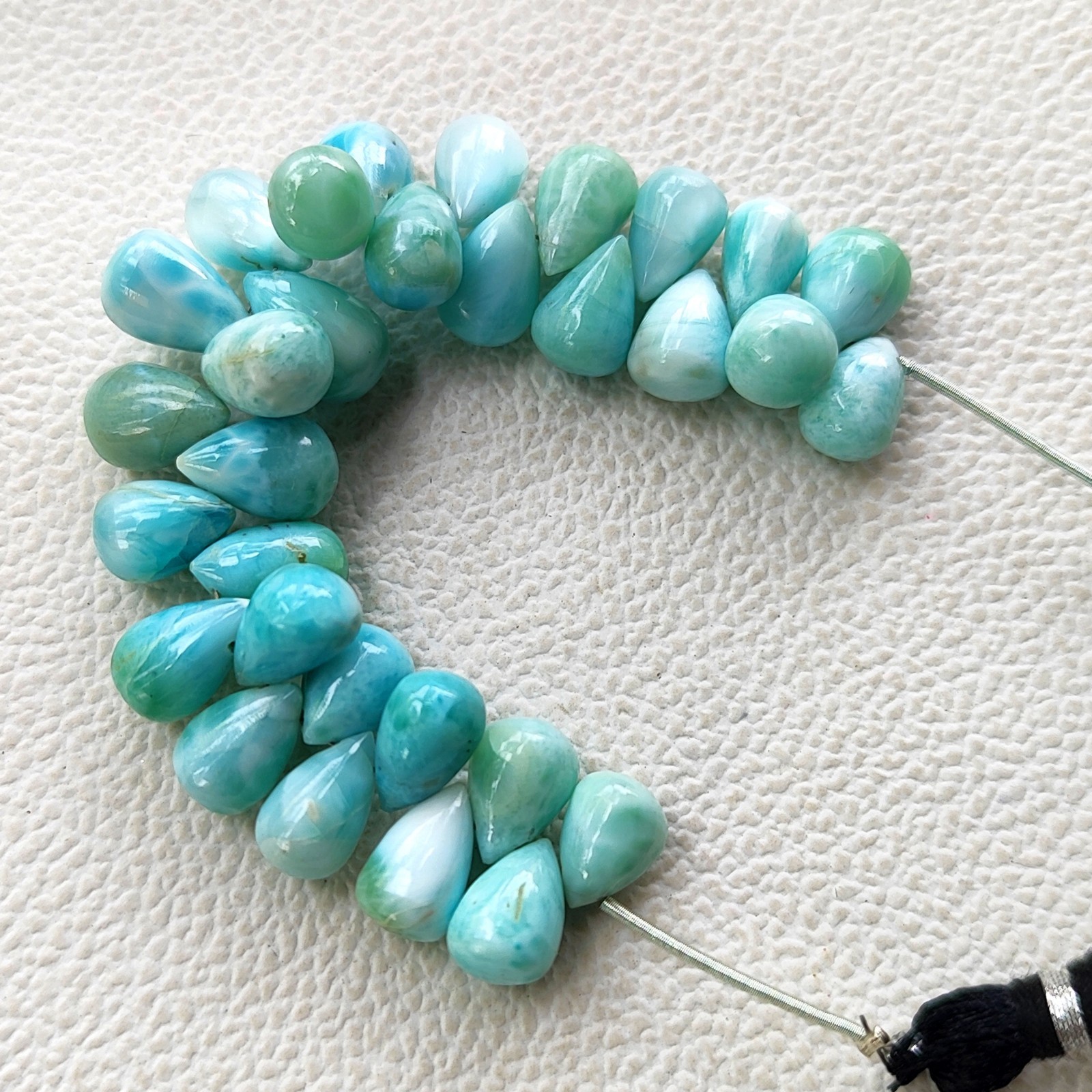 Dominican Republic Larimar Drop Beads 4″ Strand Smooth Gemstones 9x6mm-10x7mm