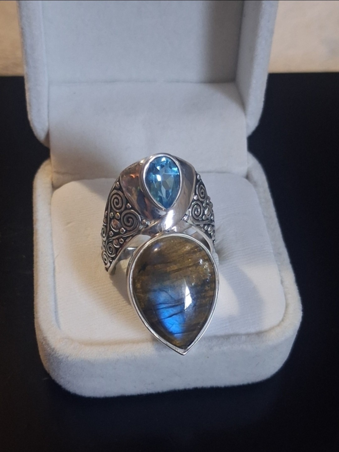 Sajen Silver Labradorite Swiss Blue Quartz Sterling Silver Ring 15.40 CTW 8.82 G