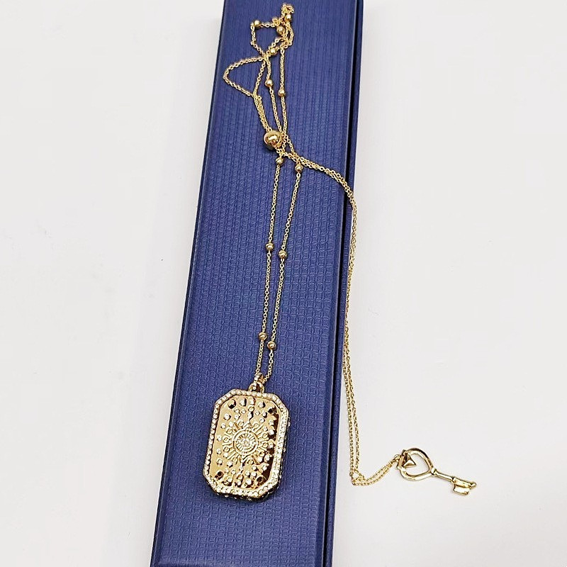 Swarovski Mysterious Tarot Series Rectangular Sweater Necklace Blue Double-Sided