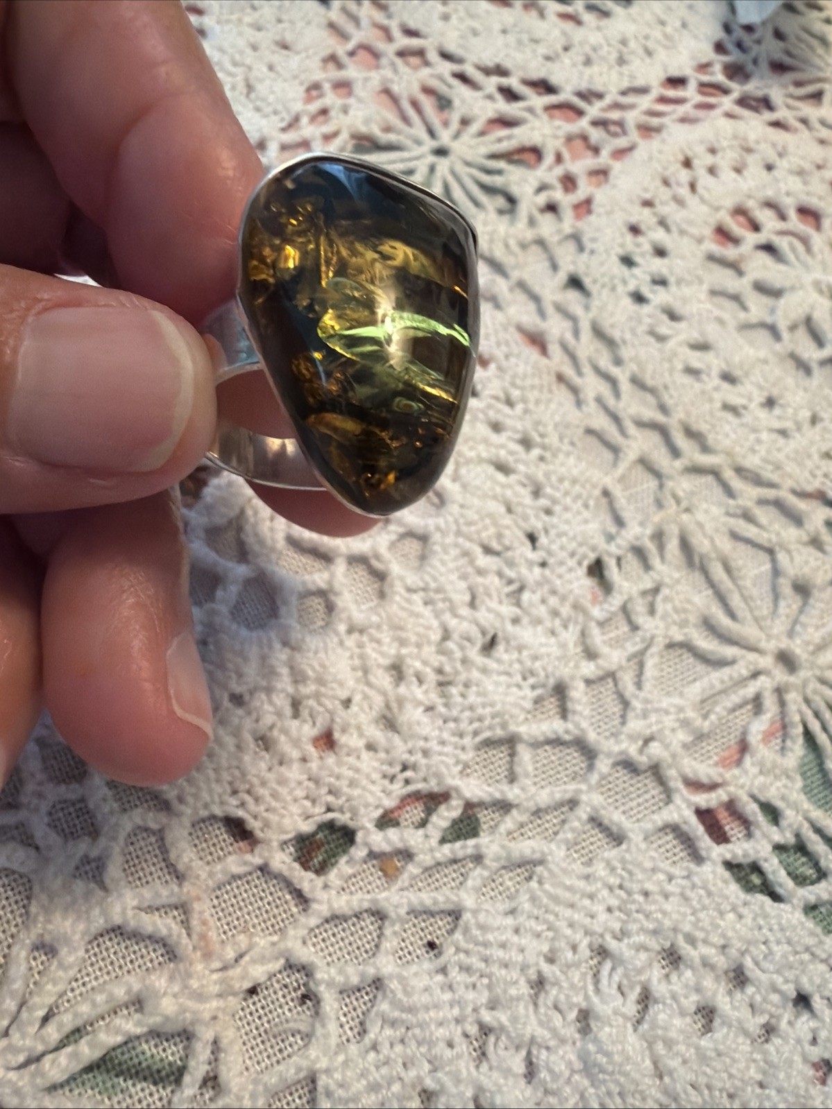 Vintage Baltic Green Amber Ring 925 Sterling Silver Size 8 1/2 – 13 Grams