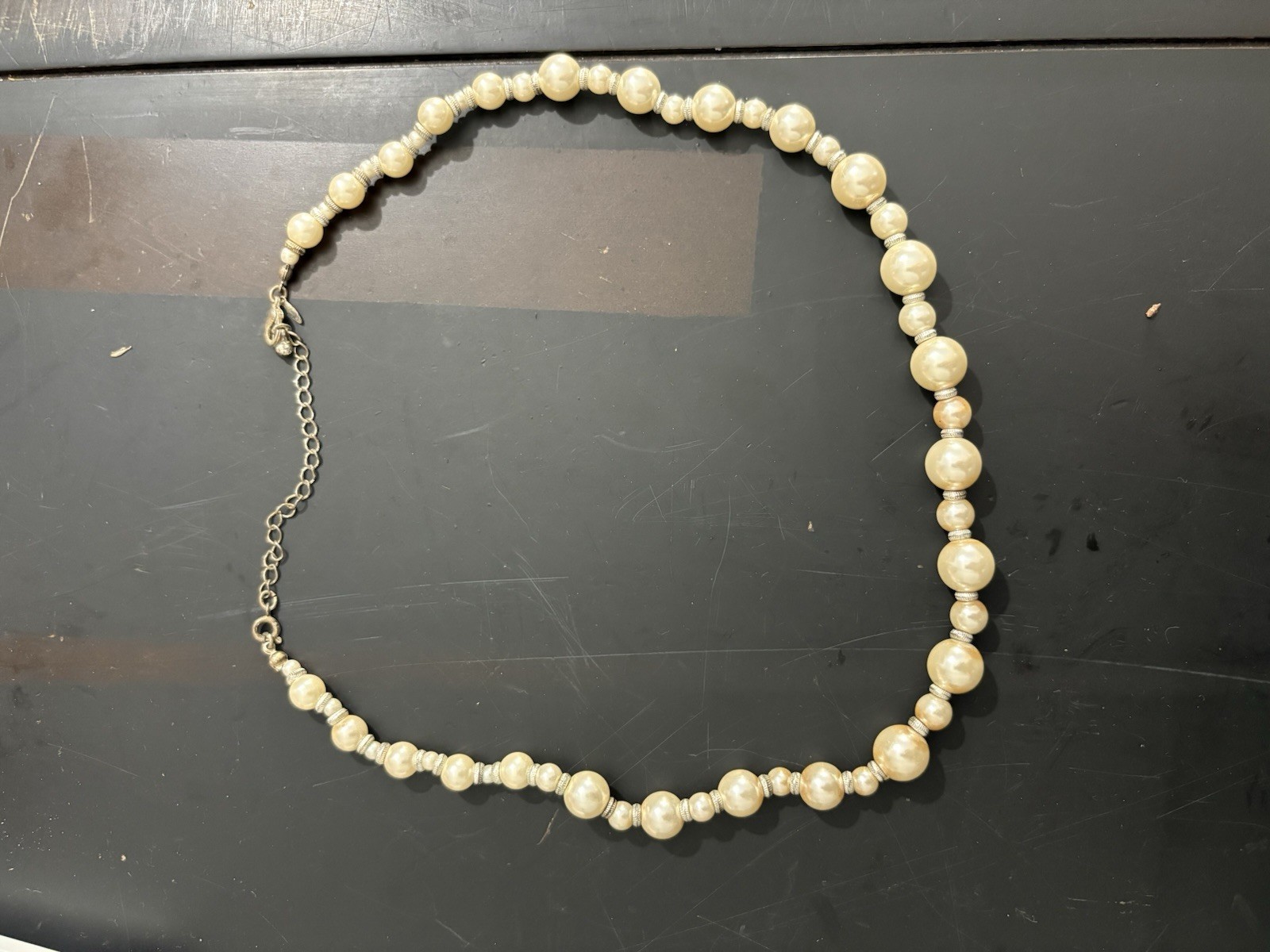 White Simulated Pearl Beaded Cable Chain Necklace w/ Adjustable Lobster Clasp