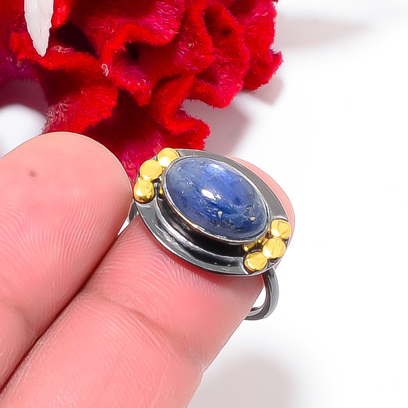 Kyanite – Nepal Black And Gold Plated 925 Sterling Silver Ring S.7.5 R84476