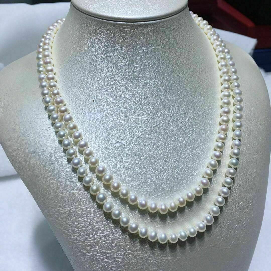 36 inch AAA 7-8mm Akoya white pearl necklace 14k Yellow Gold Clasp 30 25 inch