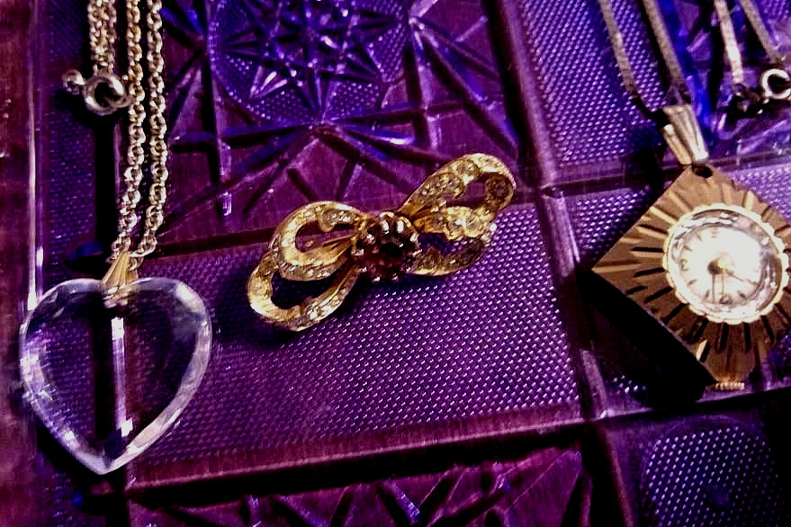 mid century pendant necklace destash faux amethyst watch heart 1940s to 60s