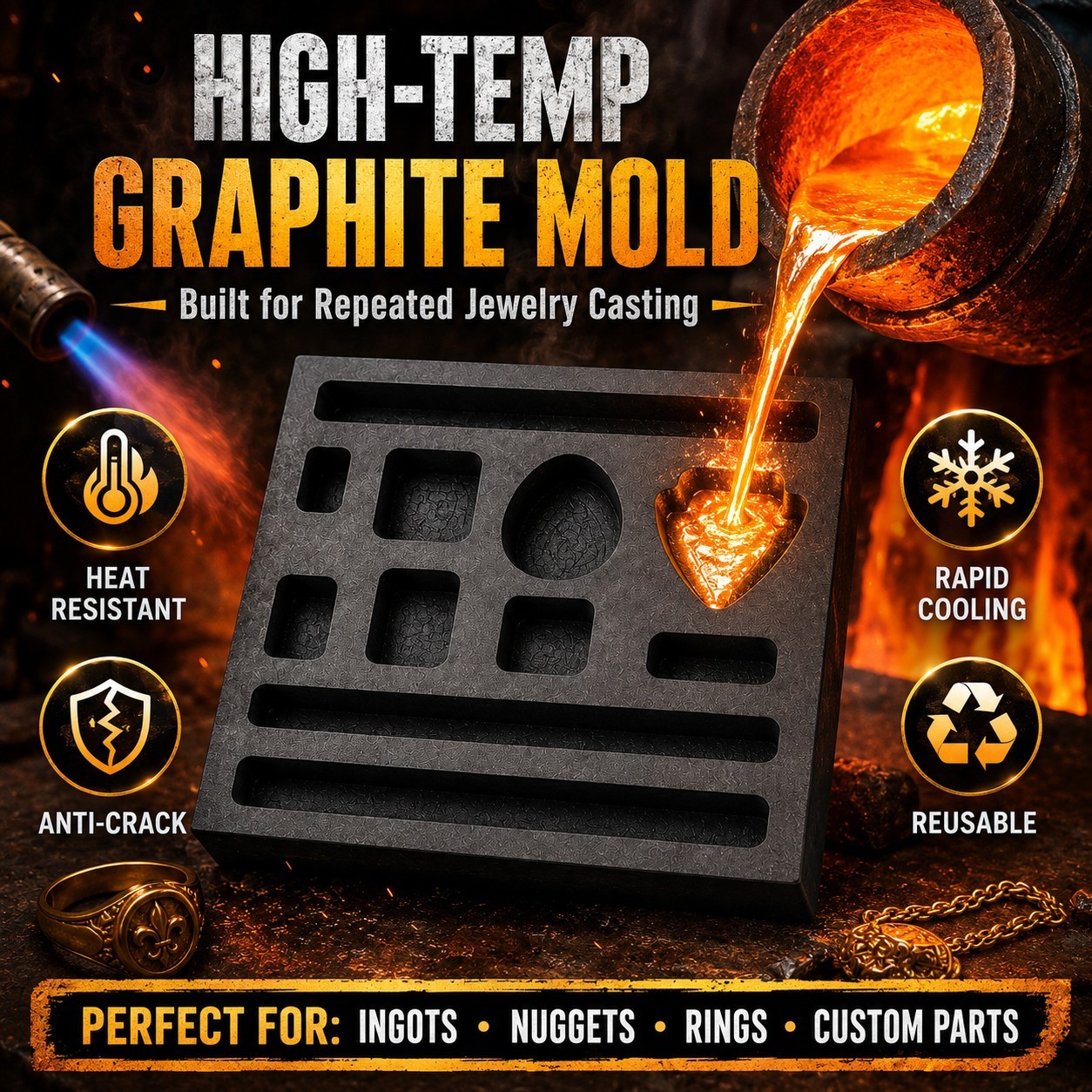 11 Cavity Graphite Ingot Mold for Gold Silver Copper Scrap Melting Casting