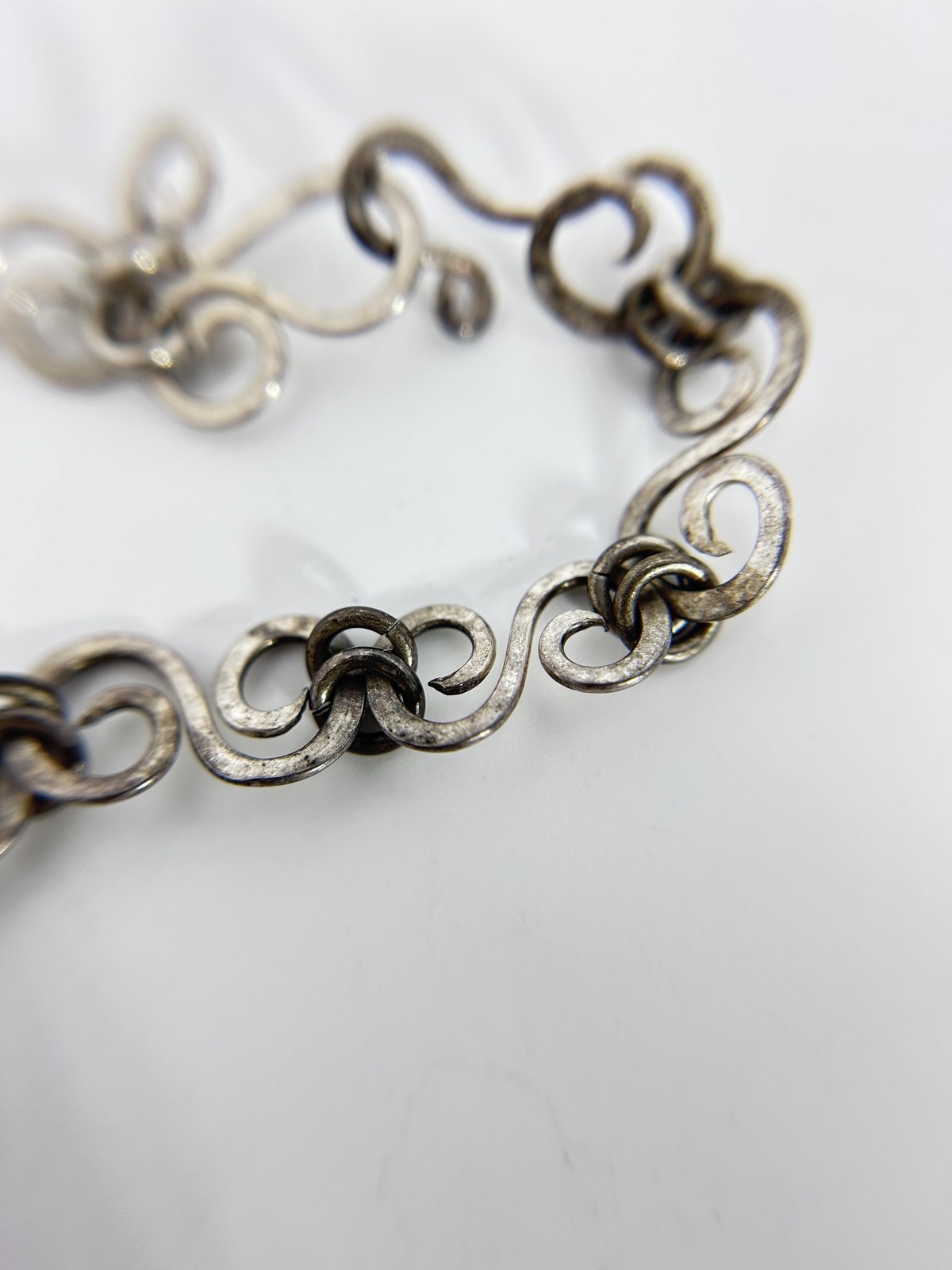 VTG Bracelet Silver Scroll Link Chain Hook Clasp Modernist Womens Jewelry