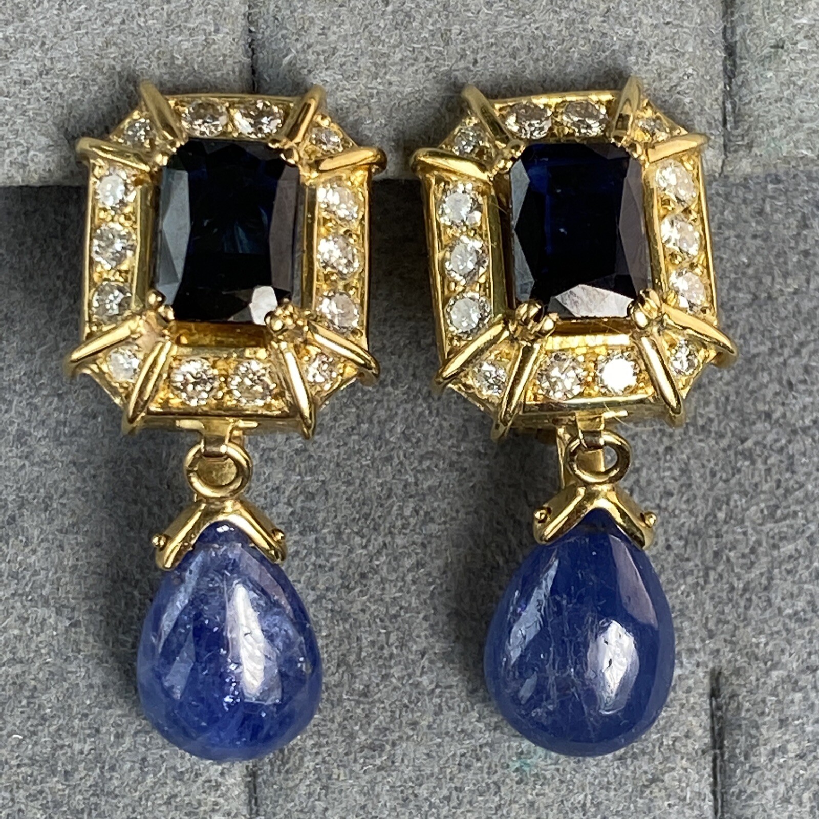 Vintage Diamond Sapphire Earrings Estate Fine Jewelry Pre-Owned