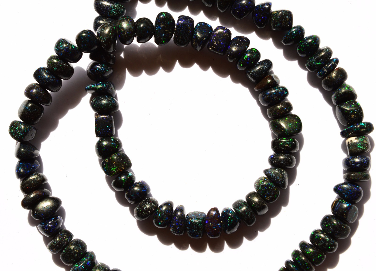 Super Rare Natural Black Australian Matrix Opal Smooth Unshape Beads Necklace17″