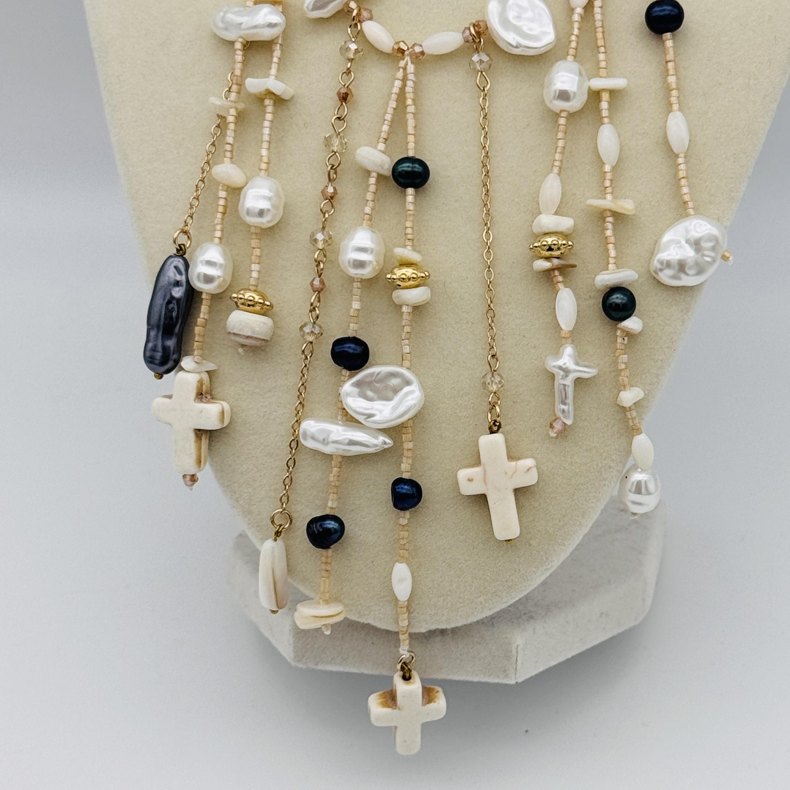 Free People Ariana Ost Something Beautiful Necklace Beaded Layer Cross Statement