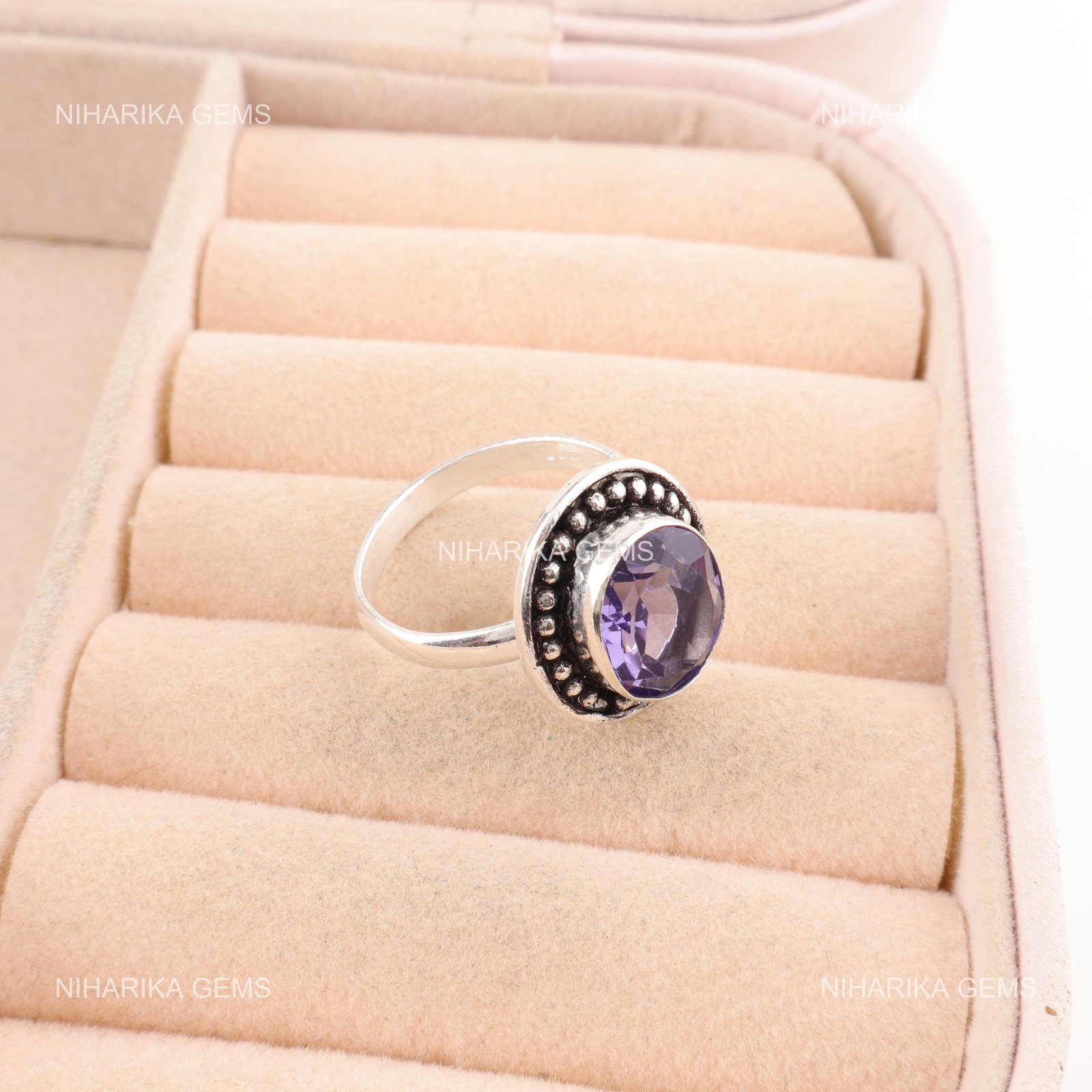 Oval Natural Iolite Anniversary Promise Solitaire Wife Ring Jewelry 925 Silver