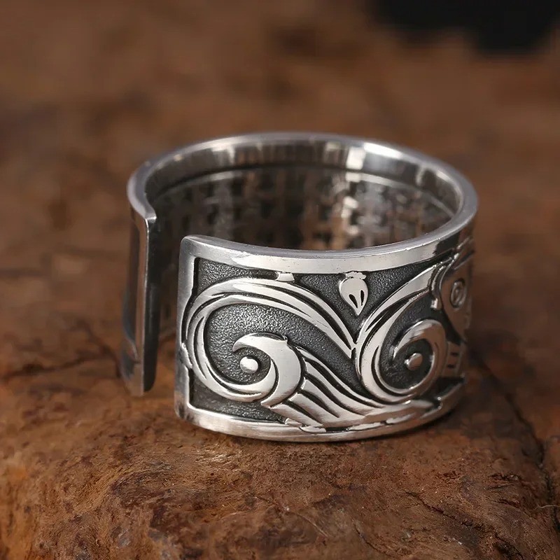925 Silver Koi Fish Opening Ring Retro Lucky Carp Band Men Women Jewelry Gift