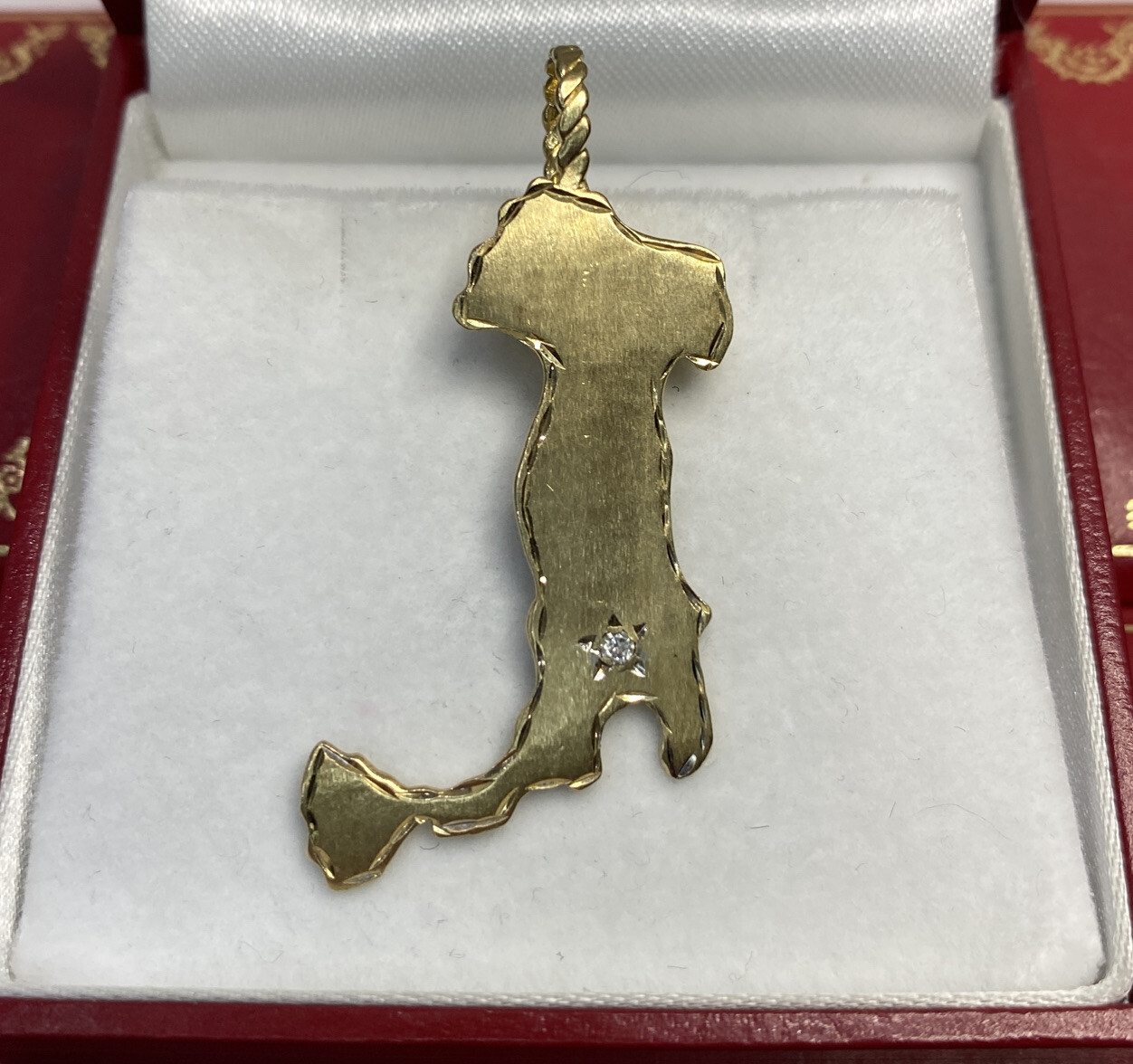 MA 14k Yellow Gold Diamond Italy Boot Satin Rope Charm Necklace Vintage Pendant