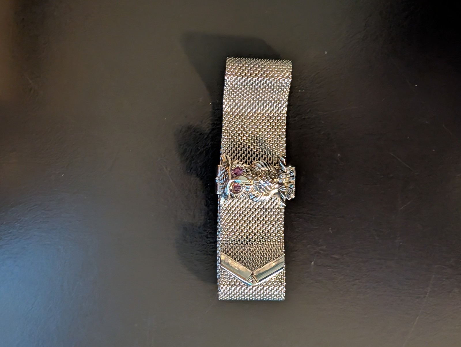 Sarah Coventry Mesh Bracelet Silver Owl Charm Vintage Signed 7.5in