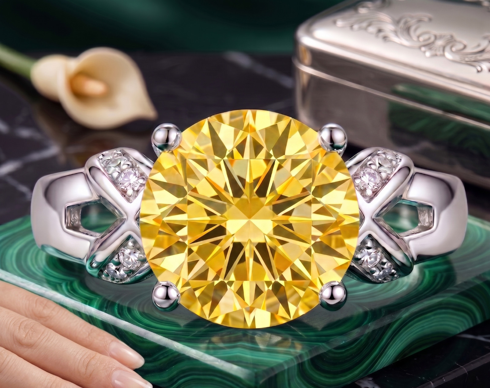 6.00 Ct Certified Round Shape Yellow Natural Diamond Ring VVS1 White Gold Finish