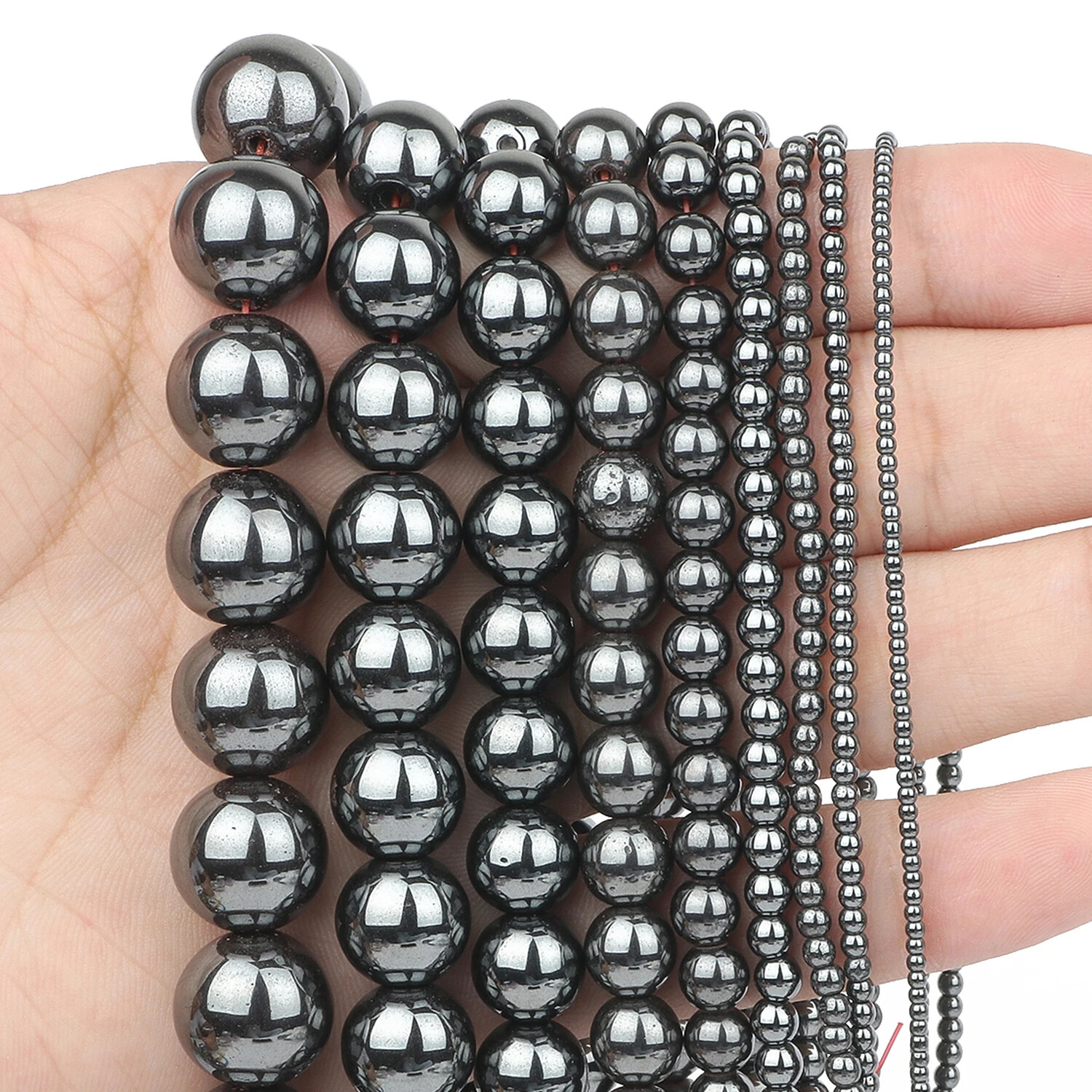 4-12mm Natural Black Hematite Stone Round Loose Spacer Beads for Jewelry Making