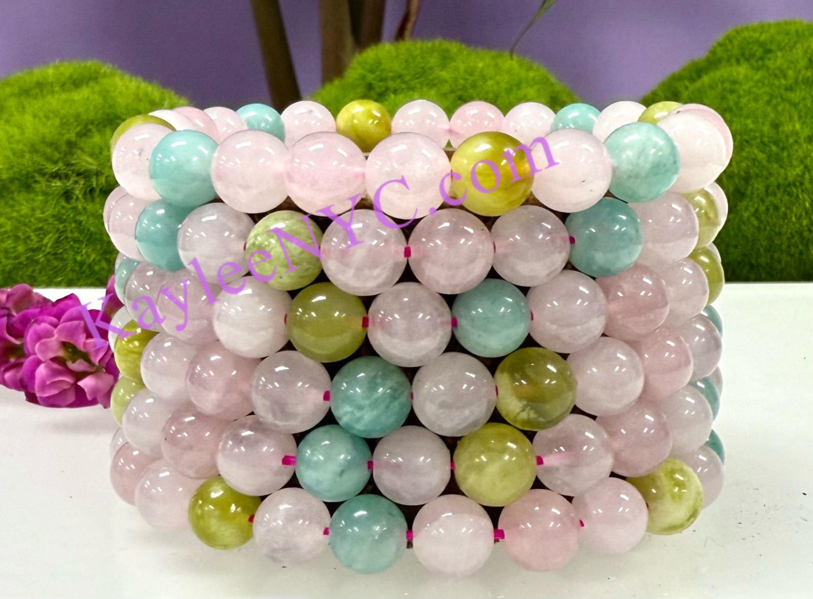 Wholesale Lot 6 Pcs Natural Peace And Love 8mm 7.5” Crystal Stretch Bracelet