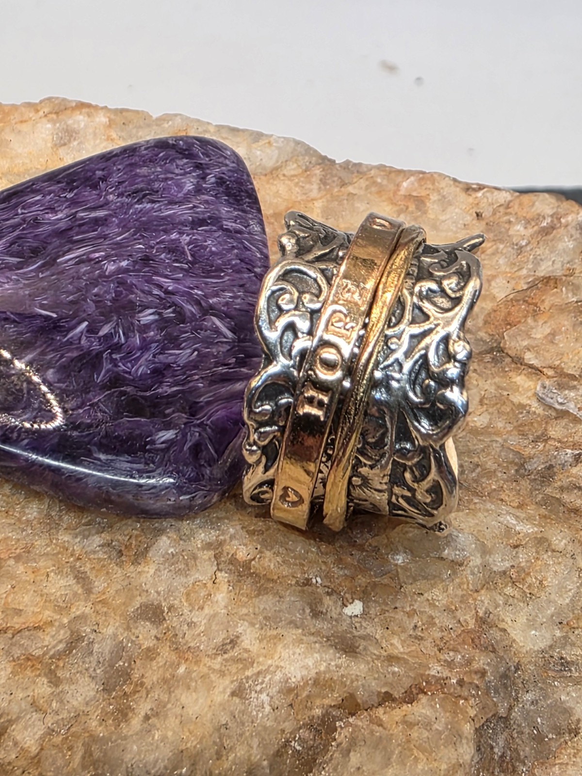 PZ Paz Creations .925 Sterling Silver and Rose Gold over Silver Spinner Ring 7.5