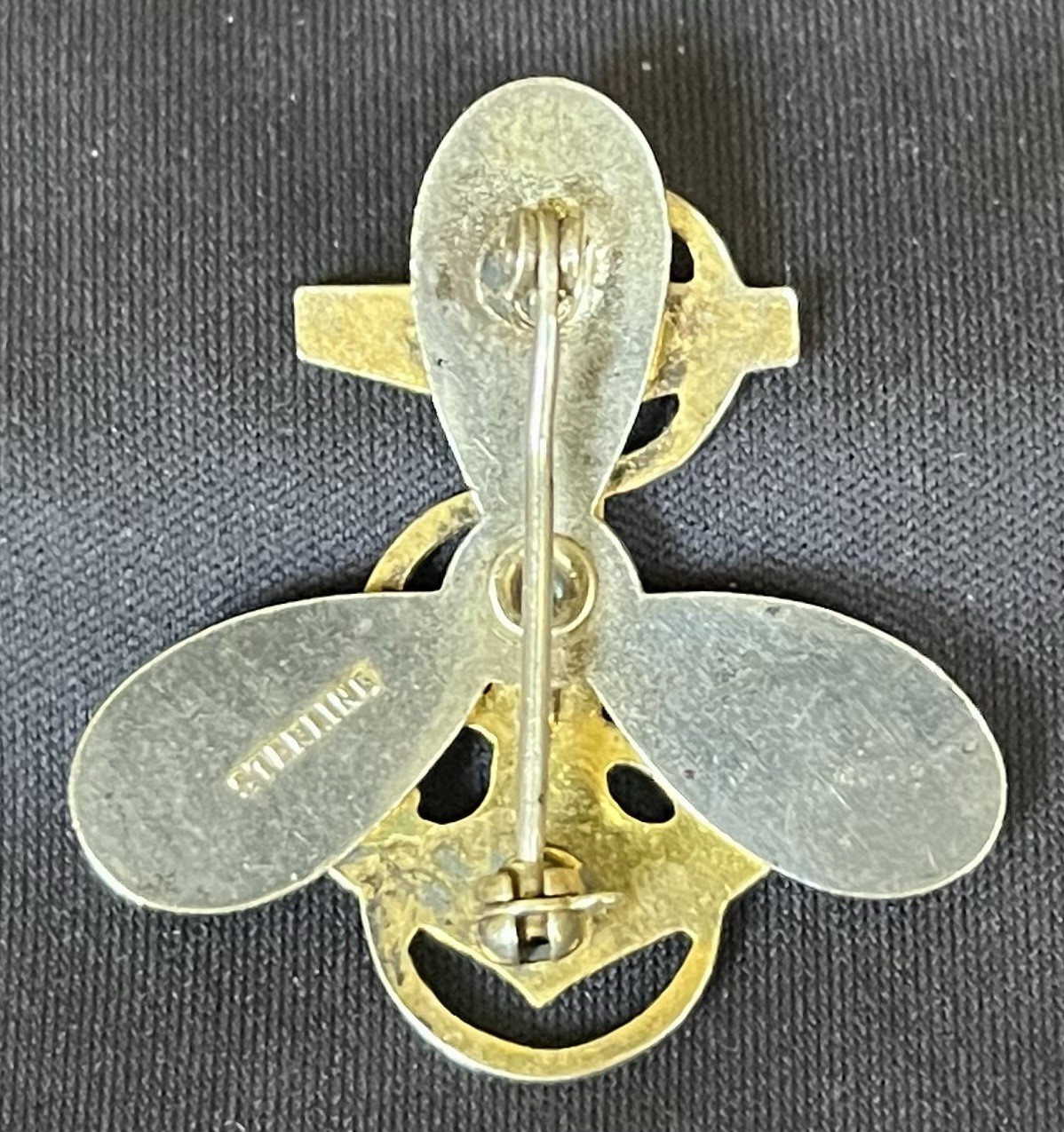 Sterling Silver Anchor Brooch Pin, Signed, Military Nautical, Gold & Silver, 1in