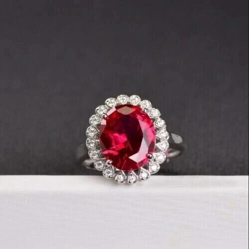 5.00Ct Oval Cut Cut Natural Red Ruby & Diamond 14K White Gold Engagement Ring