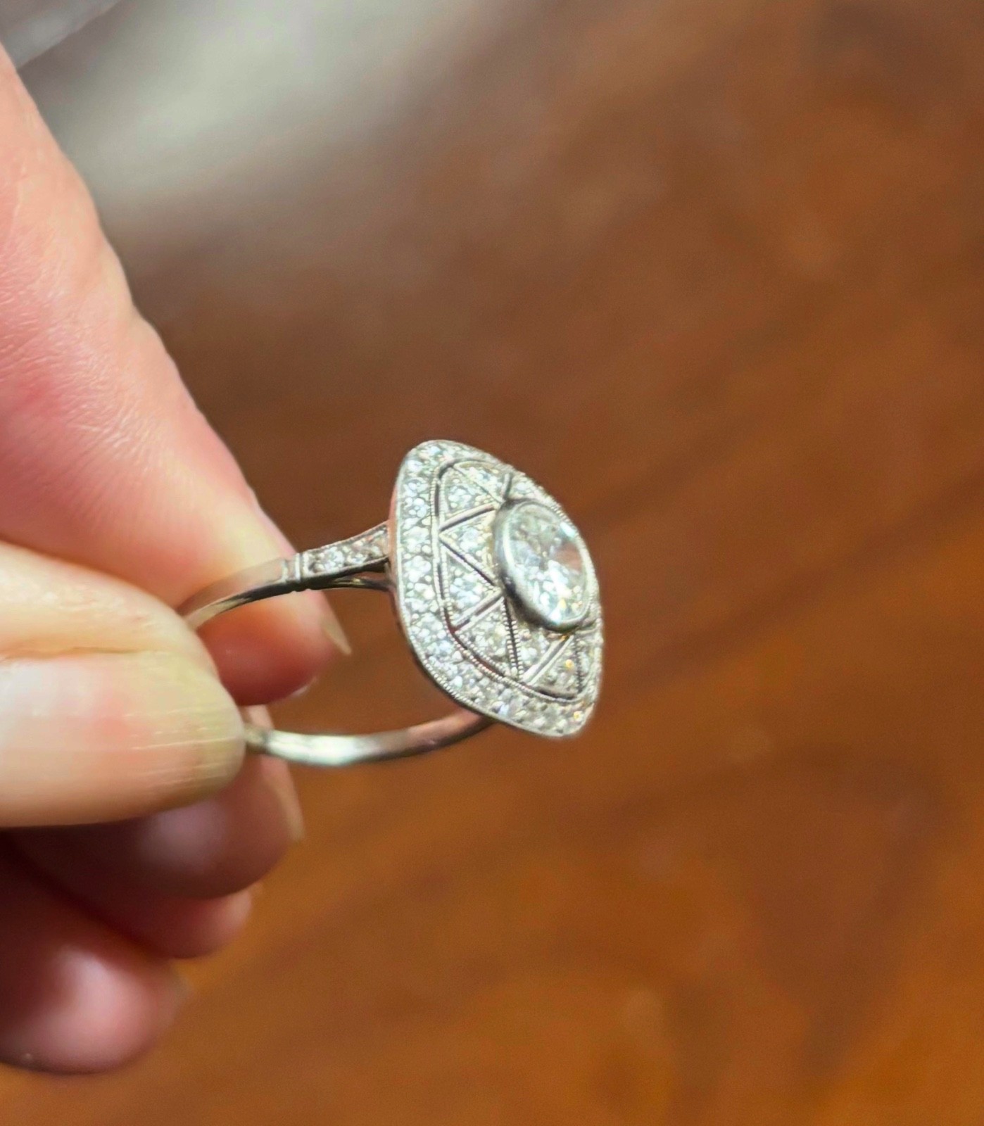 INVESTMENT GRADE 1.42ct Old European Cut Diamond Art Deco Platinum Ring VS/FG