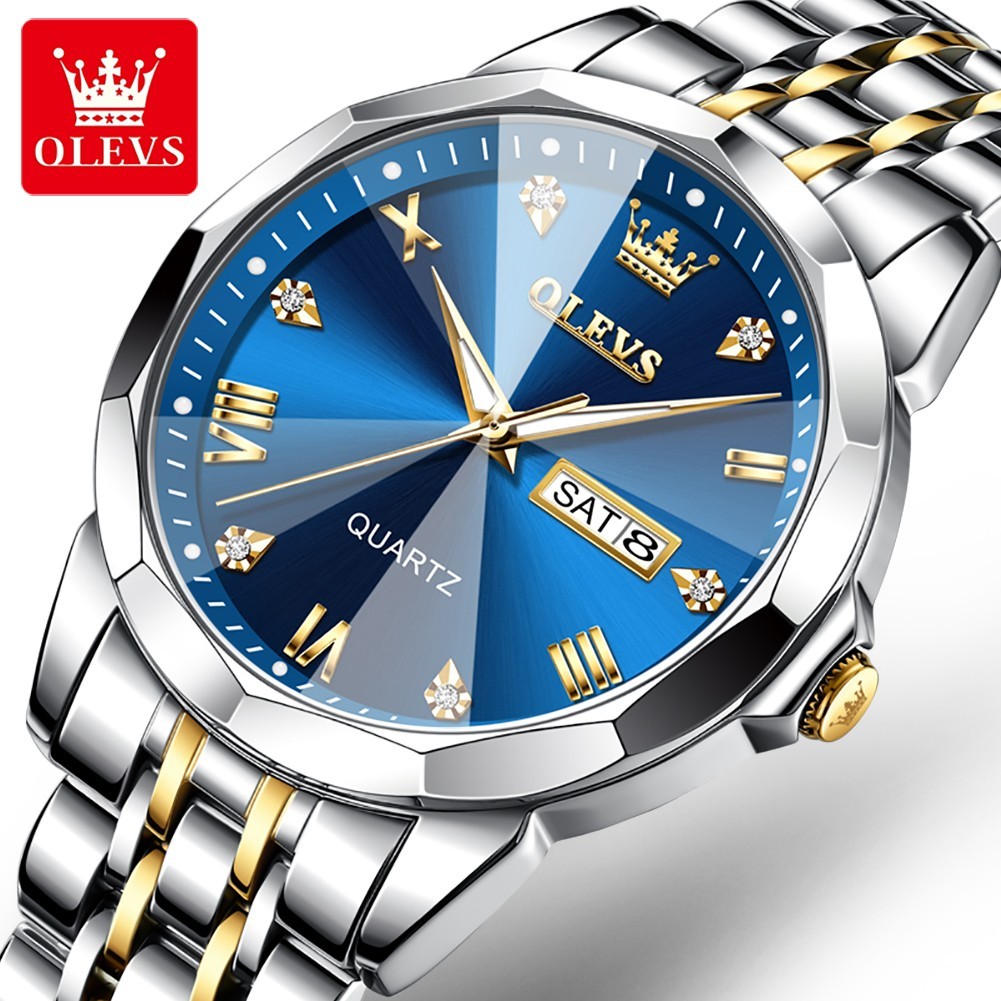OLEVS Men’s Waterproof Quartz Watch with Luminous Dial, Date, and Day Display