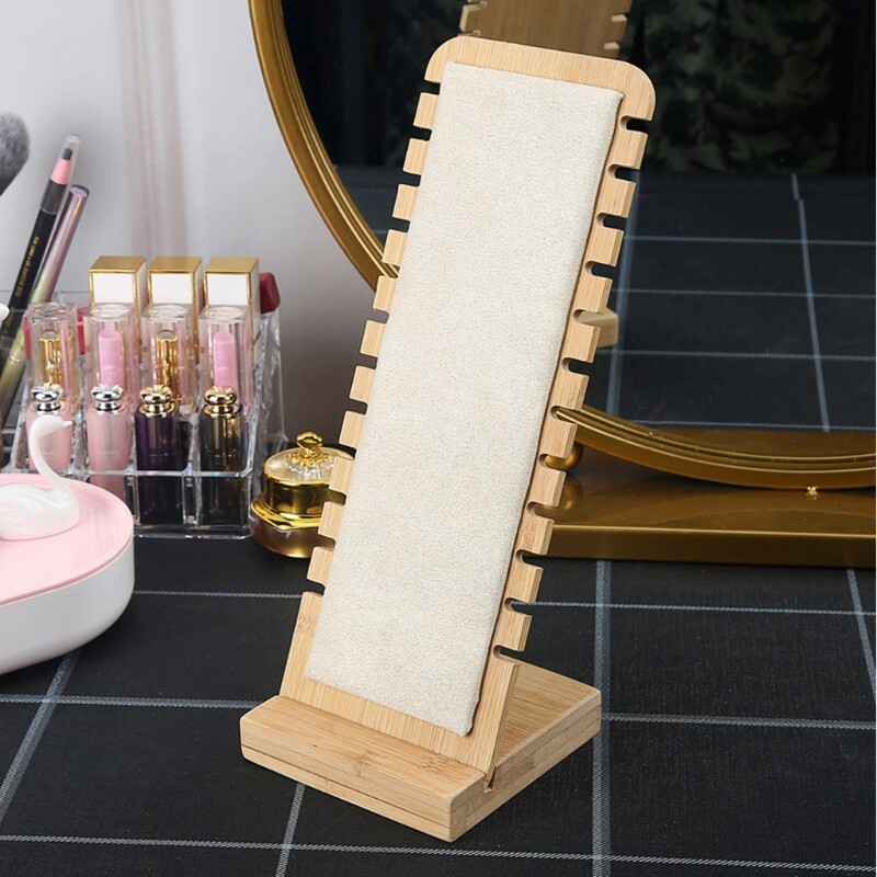 Solid Bamboo Jewelry Display Stand Wooden Necklace Showcase Holder Rack